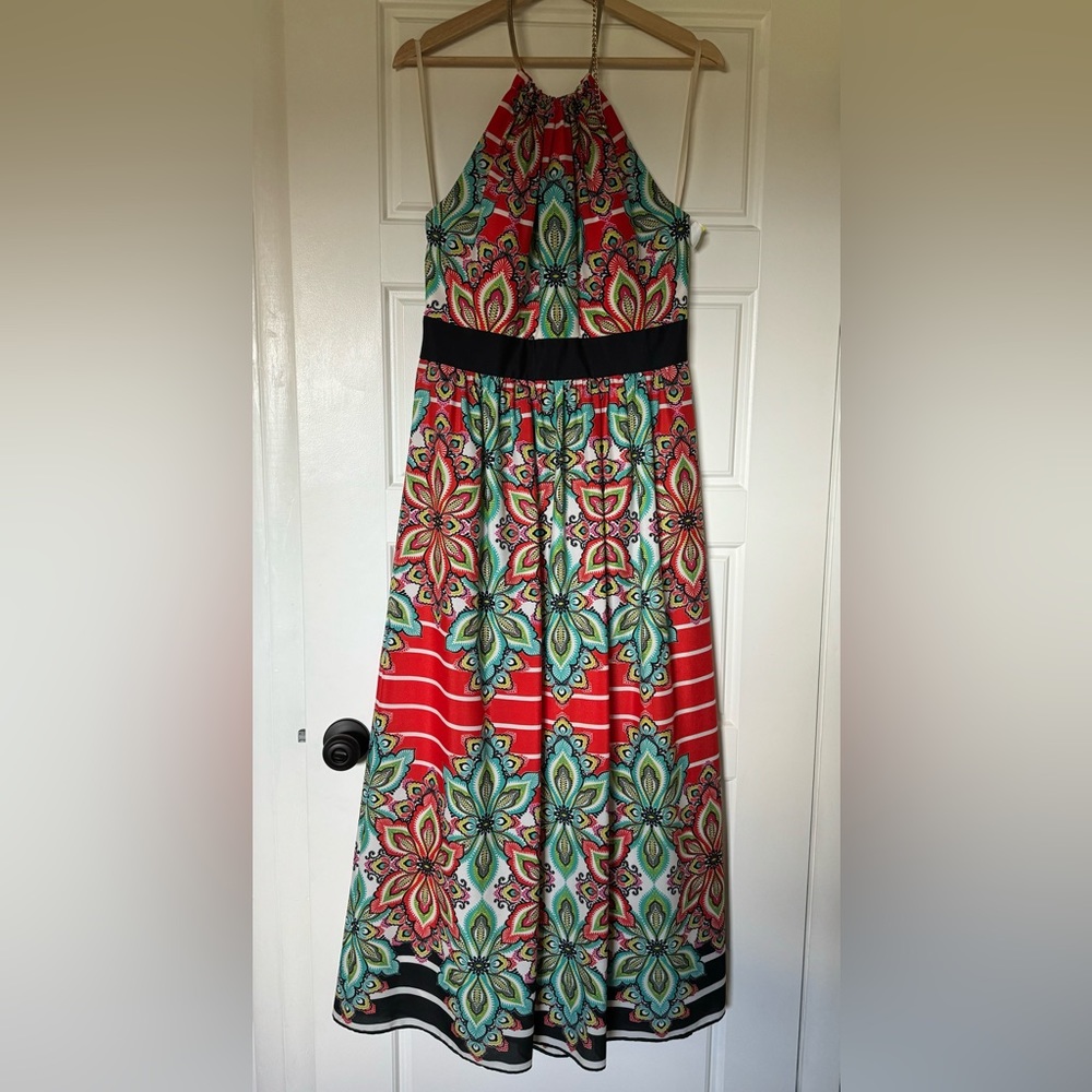 Eliza J Print Crêpe de Chine Halter Maxi Dress, Size 12.